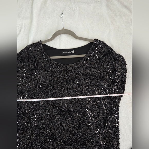 PrettyGuide Black Sequin Short Sleeve Party Top Size L - Picture 4 of 5